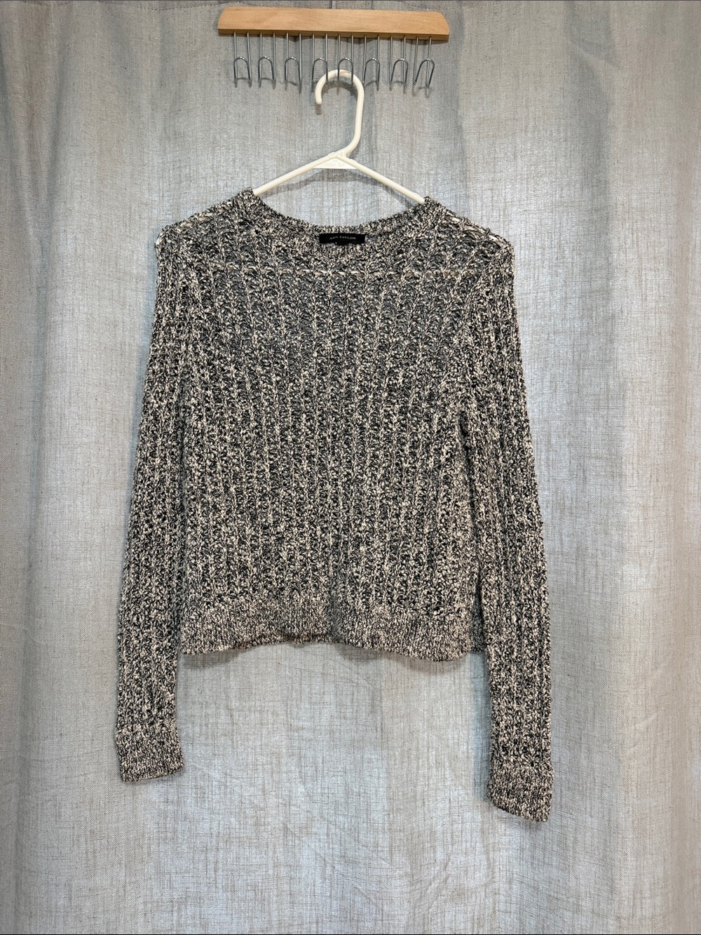 Ann Taylor Black and White Marled Knit Sweater
